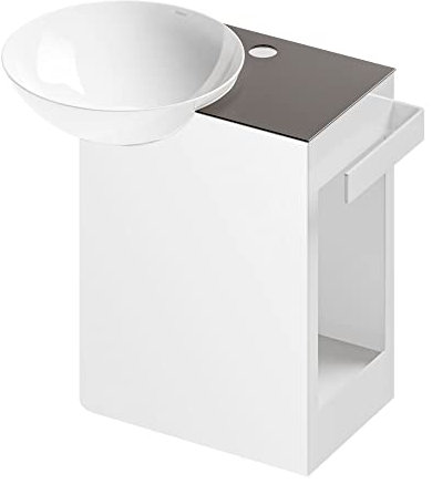 Alape˘ Gäste WC Waschplatz, Eckwaschplatz mit Schalenbecken aus glasiertem Stahl, antibakterielle Oberfläche, weiß/anthrazitbraun, mit Handtuchhalter, mit Waschbecken, mit Hahnloch, ohne Überlauf