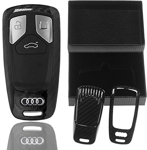 Auto Schlüssel Schutz Hülle Echt Carbon Hardcover Schwarz kompatibel mit A3 A4 A5 A6 A7 TT Q2 Q5 Q7 A8 Q8