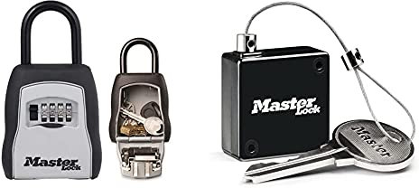 Master Lock Portable Key Safe + Retractable Tether [Medium size] [Outdoor] - 5400EURD + 5490EURD - Key Lock Box with shackle