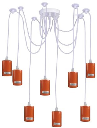 LEDSone 8 Köpfe E27 Edison Industrie Kronleuchter Einstellbare DIY Deckenlampe Spinne Licht Hängelampe Leuchte(Orange)