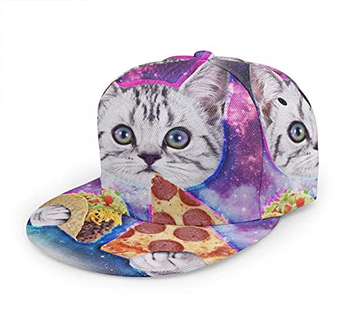 Oaieltj Unisex Baseball Cap Damen Herren Einstellbare Hip Hop Hut Mode Flache Schirmmütze Baseball Cap, Funny Galaxy Taco Cat Pizza, One size