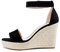 NobleOnly Plataforma Cuña Para Mujeres Sandalias Peep-Toe Tacón Alto Elegante Sandalia con Correa Tobillo Zapatos Tacón 10CM Negro Ante Zapatos EU39