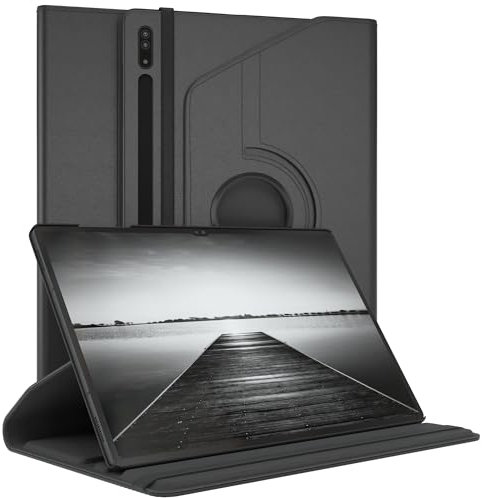 EAZY CASE - Étui pour Tablette Samsung Galaxy Tab S8 Ultra Housse de Protection Smart Cover Support Rotatif Pochette Pliante 360° pivotante avec Fonction Stand Cuir synthétique Noir