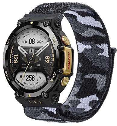 SABSEN Camouflage Nylon Solo Loop Armband für Amazfit T-Rex/Amazfit T-Rex Pro, Sport Uhrenarmband mit Klettverschluss, 104mm-210mm, Camouflage