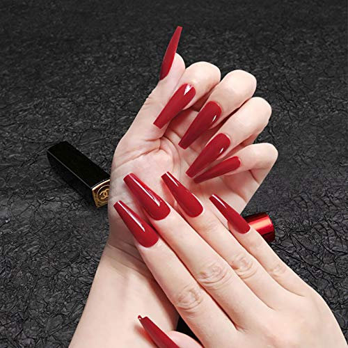 Allereya super long coffin faux ongles ballerina red Press sur des ongles Clip de fête de bal sur les ongles super long couvercle complet acrylique ongles art pour les femmes et les filles 24pcs