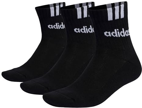adidas Unisex Kids 3-Stripes Linear Half-Crew Cushioned Socks 3 Pairs, White/Black, 7-8 Years