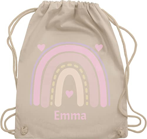 Turnbeutel Rucksack - Boho - Regenbogen - Herzchen Name - Unisize - Naturweiß - krippe kindergartenbeutel bohemian chic stil beutel individualisiert wäschebeutel kindergarten individuell