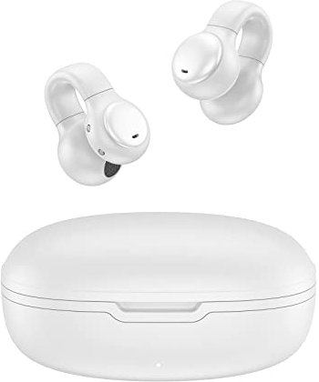 Open Ear Kopfhörer kabellos Bluetooth Clip On Ohrhörer Headset Luftleitung Knochenschall wasserdicht Sportkopfhörer mit Mic Noise Cancelling Wireless Earbuds mit Ohrhaken für Sport Arbeit Weiß
