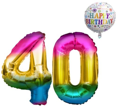 Luftballon 40. Geburtstag • XXL Riesen Folienballon SET • 101CM + 45 CM Ballon + 5M Deko Band • Folienballon 40 • Helium geeignet • Wiederverwendbar • 40 Geburtstag Männer Frauen • 40 Geburtstag Deko