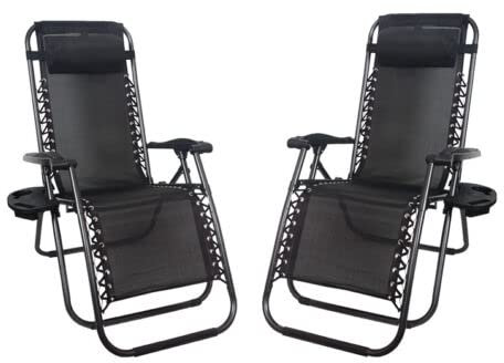 COSMO BUY Zero Gravity Chair | Set of 2 | Heavy Duty | Outdoor & Garden Sunloungers | Reclining & Folding Chair with Cup Holder and Headrest Pillow Deck Chairs Ideal for Pool Beach & Garden Terrace