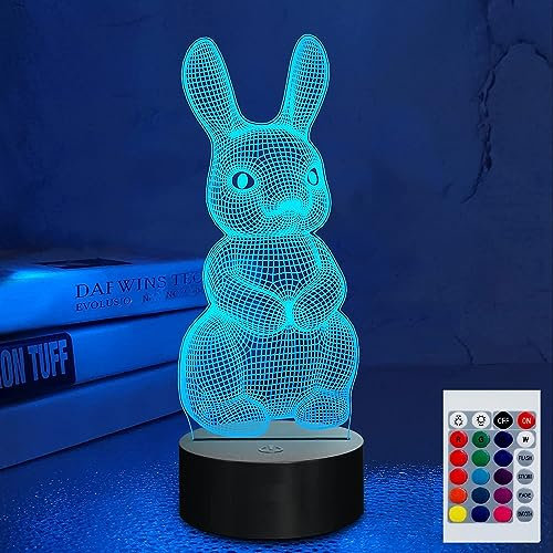 SUPERHONGJIHAO Kaninchen 3D Nachtlicht Kinder Nachttischlampe 16 Farben ändern mit Fernbedienung für Kind