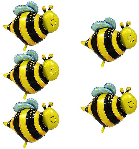 5 Stück Bienen Folienballons Große Honigbiene Mylar Luftballon Bee Foil Balloons Rückseite Ornament für Baby Shower Deko Kinder Geburtstagsparty Hochzeiten Kindergarten Dekoration Supplies