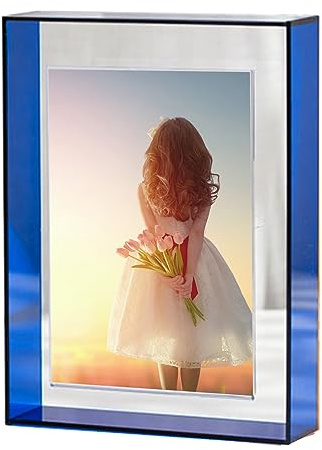 irbaniland Neon-Acryl-Bilderrahmen, Fotorahmen für Hochzeit, Bilderrahmen, Schreibtisch, Büro, Foto-Dekoration, horizontal oder vertikal, Blau, 10 x 15 cm