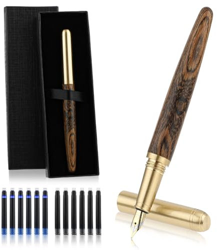 Cobee Handcrafted Wooden Fountain Pens Set, Vintage Luxury Wood Fountain Pen 0.5mm Fine Point Smooth Writing Pen With 12 Ink 2.6 mm Cartridges and Gift Box for Journaling Calligraphy Supplies(B)