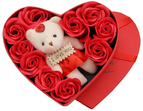BSNRDX Scatola Regalo Rosa Fiore di Sapone Rose Di Nozze Bouquet Fiore Eterno Floreale Sapone Profumato Sapone Realistici Rose Bouquets Sapone Romantico a Forma di Cuore per Il Compleann