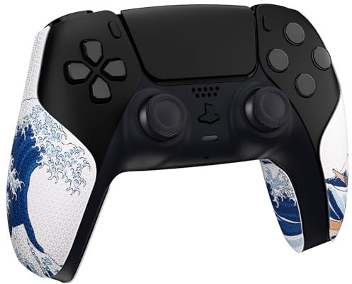 PlayVital Premium Grip Aufkleber für ps5 Wireless Controller, geteiltes Design Anti-Rutsch Weiche sechseckige Diamantstrukturen Schweißabsorbierende Griffe für PS5 Controller-Die große Welle