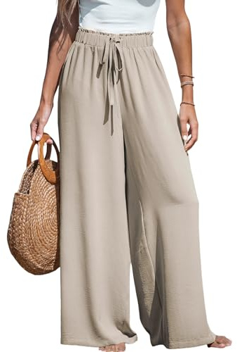 CUPSHE Women Trousers Drawstring Wide Leg High Waist Casual Beach Lightweight Summer Trousers