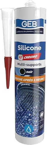 GEB Mastic Silicone 60 Chrono multi-supports. Sèchage rapide, remise en eau en 1 heure - Noir 280 ml