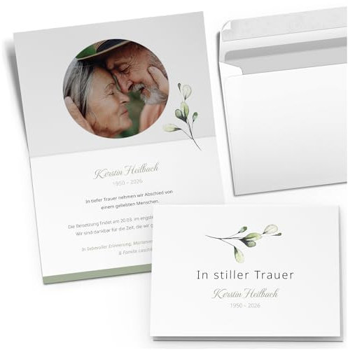 10x Einladung Beerdigung und Trauerfeier PERSONALISIERT | INDIVIDUALISIERT mit Text Foto und Umschlägen Klappkarte stilvoll hochwertig Karten Motiv 07