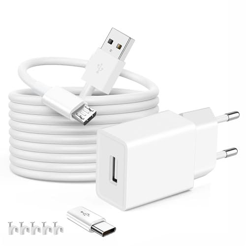 VOLTKARE 10 W USB-A-Ladegerät mit 3 m langem Micro/Type-C-USB-Kabel für Babyphone, Mobiltelefon, PS4-Controller, Kindle Fire, TV-Boxen, BlackView, Kopfhörer, Tischlampe, E-Book-Reader,Ventilator