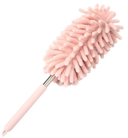 Kivrimlarv Plumeau en microfibre pour tableau de bord de voiture, outil de dépoussiérage pour la maison, nettoyage de fenêtres et de meubles, rose, microfibre + acier inoxydable