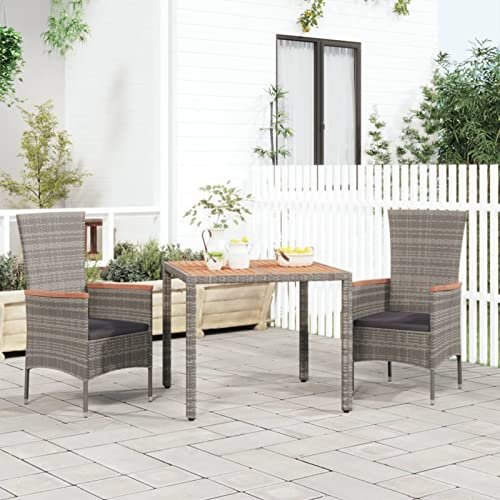Homgoday Gartentisch Tischplatte Holz Grau Polyrattan und Massivholz Akazie, Möbel, Gartentisch, Esstisch, Küchentisch Gartentisch j
