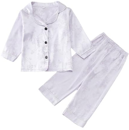 Kinder Schlafanzug Mädchen Pyjama 2024 Tops & Hose Zweiteiler Freizeitanzug Set Kinder Mädchen Lässige Mit Blüten Print nachtwäsche Atmungsaktiv Lose Baby Loungewear Set