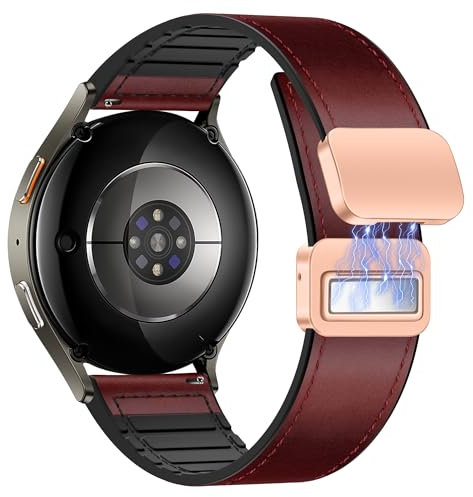 ZZMY Galaxy Watch 7/6/5/4/FE 40 44mm Magnetisches Leder Armband, für Samsung Watch 5 Pro 45mm/Galaxy6/4 Classic bänder 47 43 46 42mm, Uhrenarmband 20mm Leather Silikon für Herren