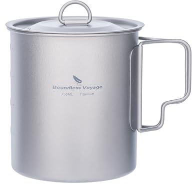 Boundless Voyage 750ml Titan Becher Camping Kaffee Tee Tasse mit Deckel & Faltbarem Griff Leichte Kochgeschirr Outdoor Indoor Picknick Büro Tägliches Trinkbecher Ti3037D