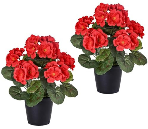belupai 2er-Pack Künstliche Seiden-Geranienblumen in Töpfen, 25,9 cm Künstliche Begonien-Seidenblumen Im Topf, Vormontierter Blumenstrauß, Topfbüsche für Heimdekoration, Garten,