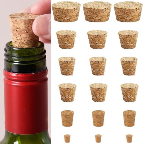 Natural Soft Wood Corks, 18 Pcs Wooden Bottle Corks Stoppers Soft Wine Wood Cork Stopper Replacement for Bottles Craft Jars (6 Sizes)