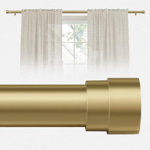 BellaHills 2 Stücks Ausziehbar Vorhangstange Gold, 25 mm Durchmesser Gardinenstange mit Kappenknäufen für Schlafzimmer, Wohnzimmer oder Küche, Verstellbare Halterungen Dekorative, 76-269cm