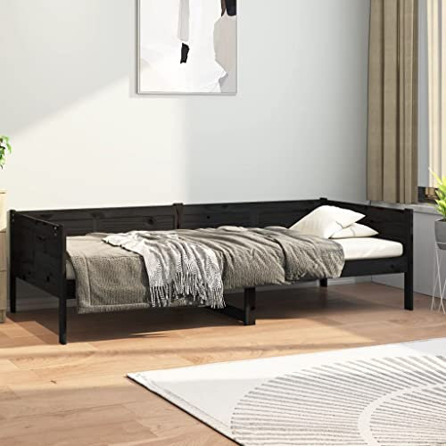 OHOOWOO Tagesbett Schwarz Massivholz Kiefer 90x190 cm,Rustikales Tagesbett aus massivem Kiefernholz vielseitig als Schlafcouch und Gästebett