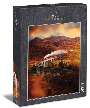 Ulmer Puzzleschmiede - Puzzle „Glenfinnan-Viadukt“ - Malerisches 2000 Teile Schottland-Puzzle – Das Eisenbahn-Viadukt in den schottischen Highlands - EIN bekanntes Film-Motiv als Puzzle