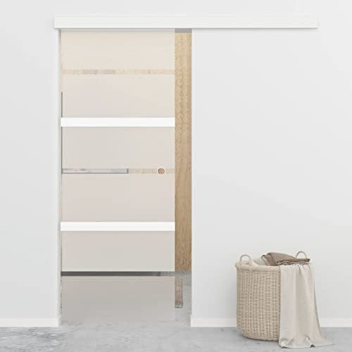 IKAYAA Porta Scorrevole Vetro Porte scorrevoli da Interno Porta Scorrevole Esterno Muro per Bagno Cucina Studio-76 x 212 cm-Senza Arresto Morbido