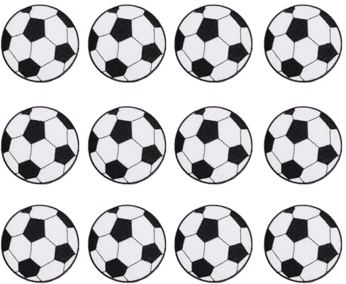 12 Stück Fußball Patches zum Aufbügeln, Aufnäher zum Bügeln Bestickte Bügelflicken Kinder, Fußball Flicken zum Aufbügeln, Bestickte Aufnäher Bügelflicken mit Fußballmotiv für Kleidung
