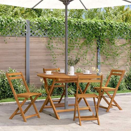 Myheimly Akazienholz Massiv Gartentisch Klappbar Bistrotisch Klapptisch Holztisch Garten Tisch Esstisch Terrassentisch Gartenmöbel Ø 110 x 75 cm