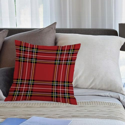 KHWEJ Kissenbezüge 50x50 cm,Weihnachten und Neujahr Tartan Plaid. Schottisches Muster in schwarz-rot-gelbem Käfig. Schottischer Käfig.,Zierkissenbezug Cushion Cover Couch Wohnzimmer Außenbereich Deko
