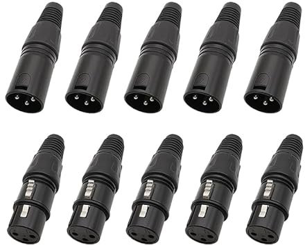 XIAONIYI Lot de 10 connecteurs XLR 3 Broches Femelles et mâles for Microphone, câbles Audio, Type à souder, connecteurs DIY, Prise XLR 3 pôles Noire(5 Male 5 Female)