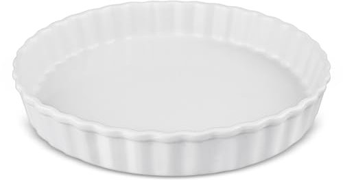 Aleker Plat à quiche en porcelaine blanche de 26 x 4 cm, plat à tarte, plat à tarte, plat à tarte, plat à tarte et quiche en céramique pour tarte, pizza, pâtes, tarte et quiche