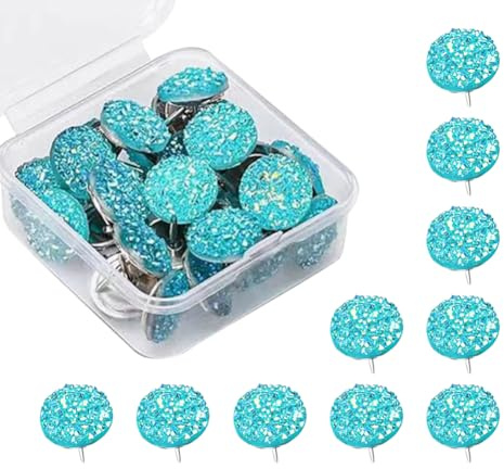 FSSTUD 30 Stück dekorative Strass-Pinnnadeln mit Glitzer, kleine Kristall-Reißnägel, niedliche Korktafel, Reißzwecken, glänzende Kartennägel mit Aufbewahrungsbox, für Zuhause, Blau