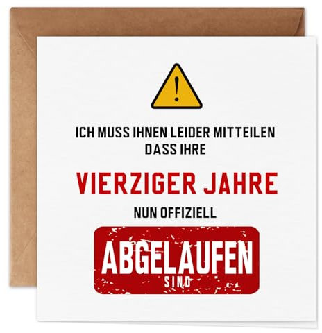 Giftota Lustige Geburtstagskarte 40 Mann Frau(inkl. Kraftpapier Umschlag), Humorvolle Grußkarte mit einzigartigen Designs, Schöne Geschenkkarte für Freunde, Kollegen, Familienmitglieder