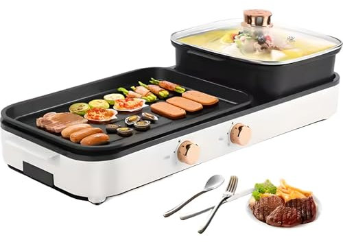 Electric Grill And Hot Pot 1980W, Dual Temp Control, The Pot Can Be Separated And Used Separately, Smokeless Hot Pot Grill for Home 3-12 People