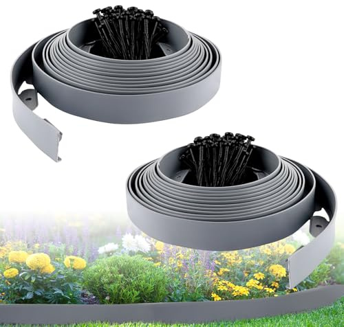 DAJAVE 2X Flexible Rasenkante Kunststoff 10m x 5cm (LxH) [60 Erdanker] Rasenkanten Kunststoff Beetumrandung kunststoffs Beeteinfassung, Blumenbeet Umrandung Beeteinfassung