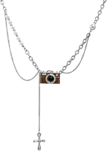 GKYQVE Vintage Brown Camera Necklace Adjustable Length Clavicle Chain Party Wear Neckchain Jewelry For Fashionable Women Vintage Camera Necklace