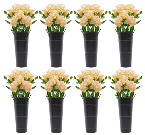 8PCS Galvanized Metal Vases with Handles, 15 * 7.5 * 25.5cm Flower Bucket Vases, Tall Tin Flower Vase for Bouquet (Black)