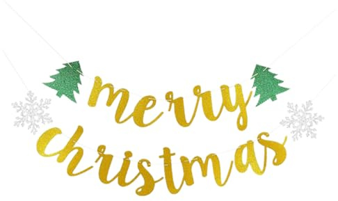 Uonlytech Weihnachts Glitzerpuder Wimpelkette „Frohe Weihnachten“ Roségold Glitzerndes Papier Party Dekoration für Weihnachtsfeier Kamin Wand und Baum