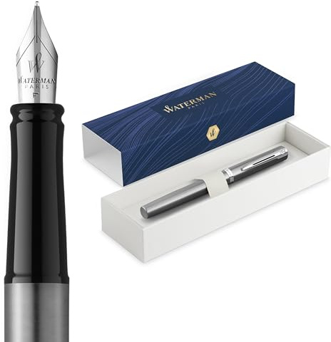 Waterman Impression Füller | Feine Feder mit blauer Tintenpatrone | Edelstahl mit palladiumbeschichtetem Zierrat | Geschenkbox