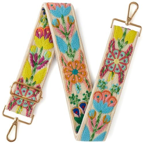 CHUQING Taschengurte zum Wechseln Taschenriemen Gurt für Umhängetasche Bunt | Taschengurt Verstellbarer Schulterriemen für Tasche mit besticktem Blumenmuster,komfortabel für Alltag, Arbeit,Einkaufen