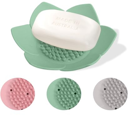 Jiusely Lotus Flower Shower Steamer Holder, Green Silicone Soap Holder, Non-Slip Shower Soap Tray with Drainage Holes for Bathroom, Kitchen Sink, Vanity and Aromatherapy